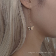Lange wilde retro -geometrische Ohrringe, Temperament kleiner Schmetterling Anhänger Quasten Ohrringe
